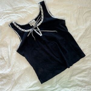 Vintage Y2K Elegant Black Lace-Trimmed Gingham Ribbon Tank